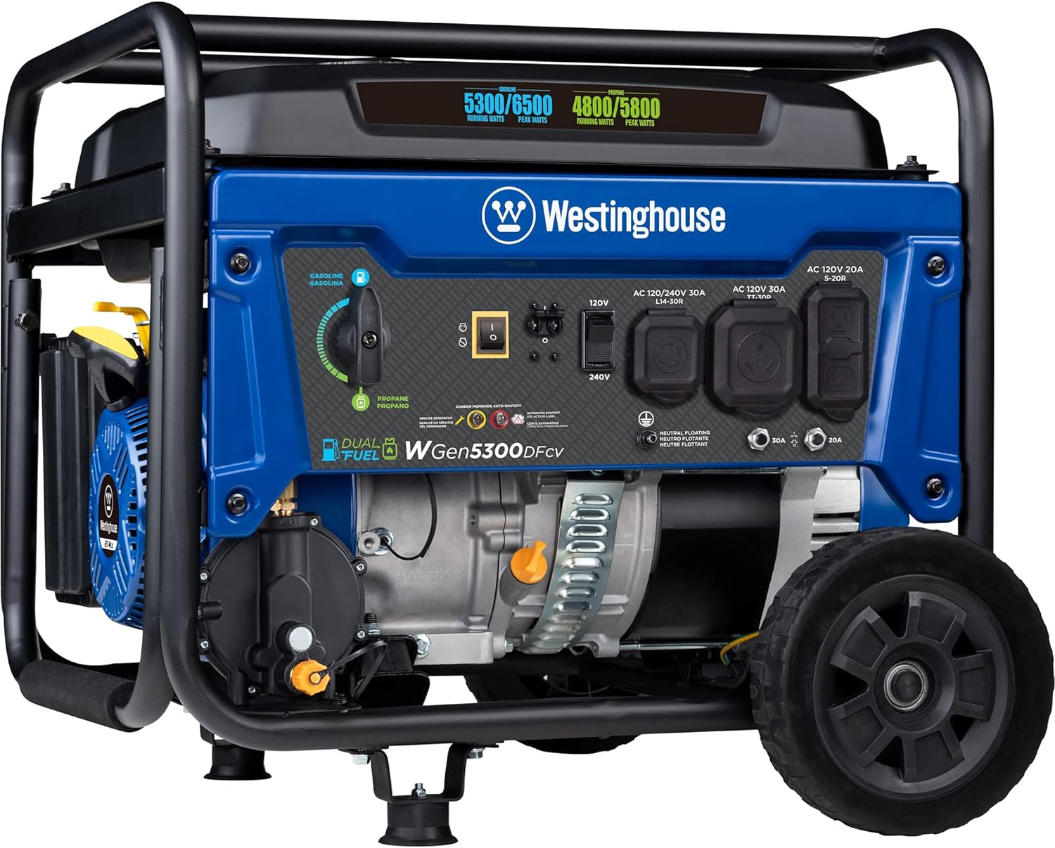 Westinghouse WGen5300DFcv 6500W dual fuel portable generator with CO Sensor