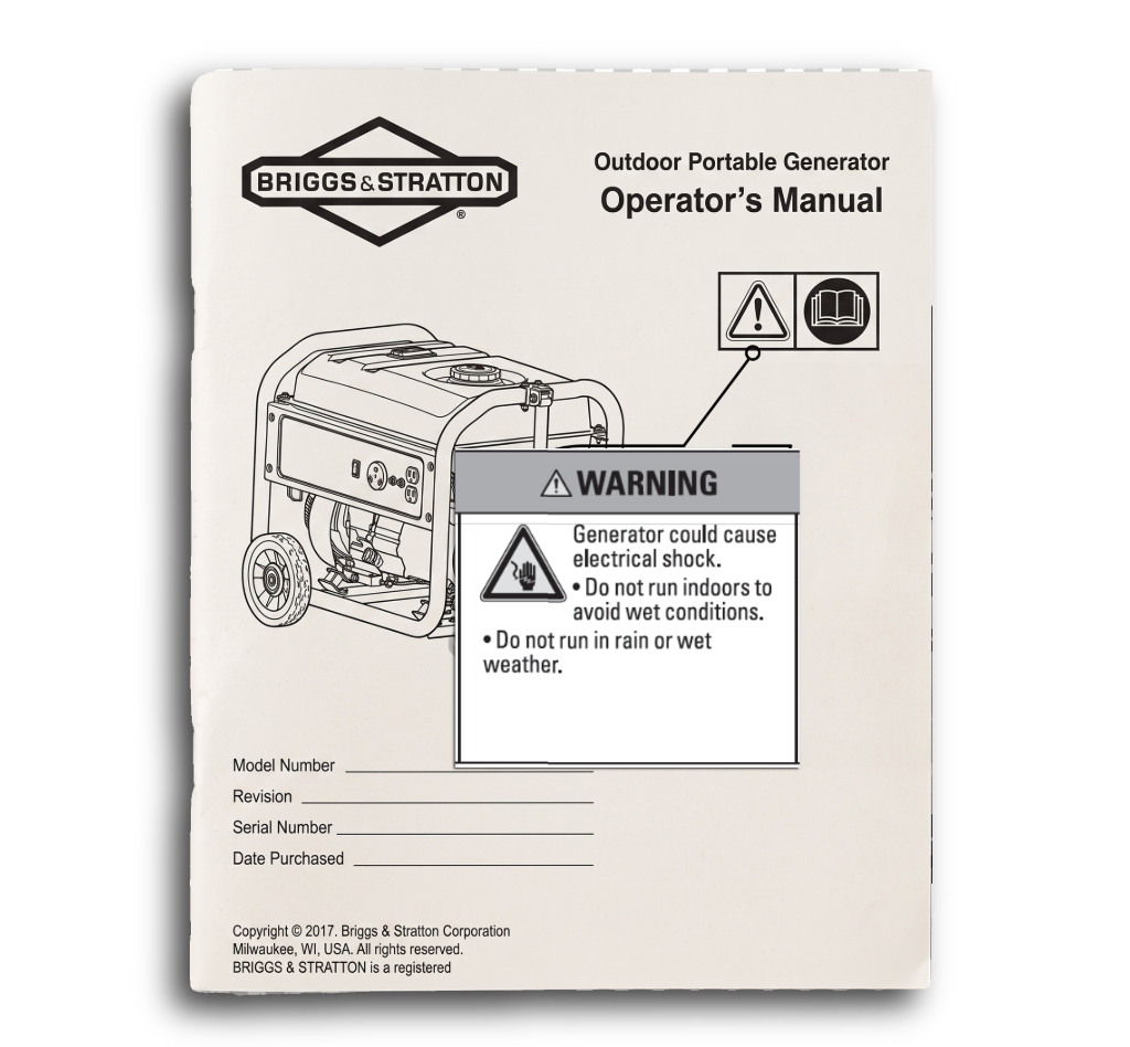 Briggs and Stratton generator warning for rain wet weather and electrical shock safety