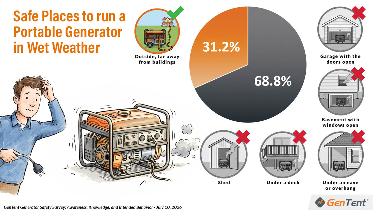 Survey graphic showing generator placement decisions in wet weather and emergency power situations