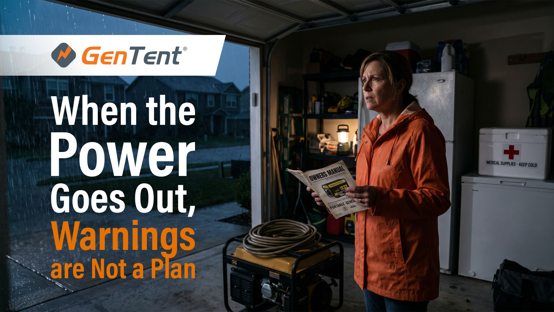 Portable generator safety survey showing outage, carbon monoxide, wet weather, and generator warning decisions