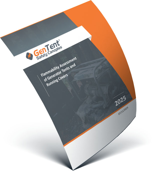 GenTent Flammability Assessment of portable generator tents and running covers examining materials, fire ratings, ignition, flame spread, and continued burning