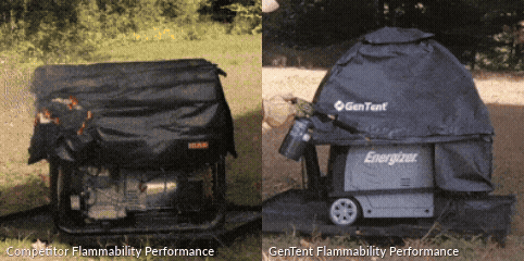GenTent versus Igan Flammability Performance - GenTent Safety Canopies Gif Comparison Showing GenTent Flammability performance versus Igan - GenTent Safety Canopies